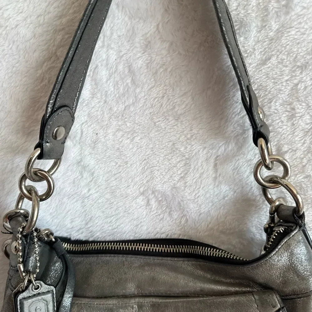 Coach Metallic Silver Poppy 2-Way Bag